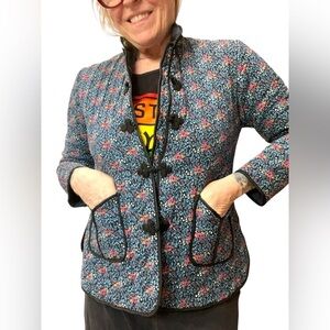 Vintage Womens Patchwork Quilt Jacket Floral Blanket Medium Cottagecore Buttoned